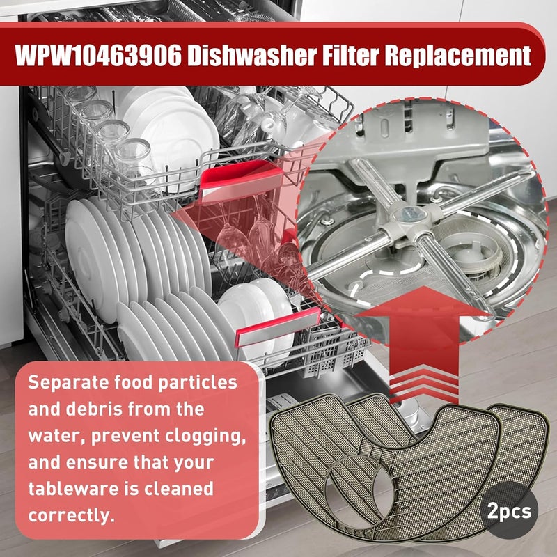 FixlyFido 2-Pack WPW10463906 Dishwasher Screen Filter- Compatible with Whirlpool KitchenAid Amana Maytag Kitchen Dishwashers - Replaces WPW10195360,2312301,PS11755148,AP6021820 - Image 2
